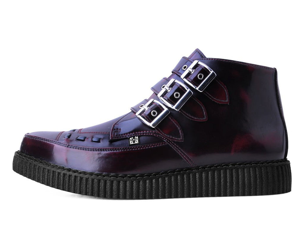 T.U.K. Shoes A3170 Burgundy Rub-Off 3-Buckle Pointed Creeper Boot