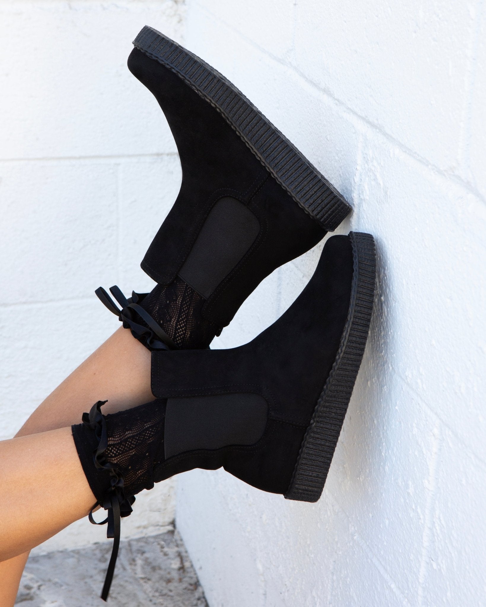 T.U.K. Shoes F3424L Black Faux Suede Viva Low Chelsea Boot