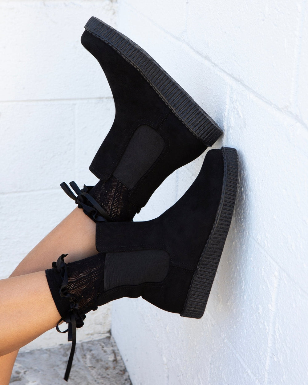 T.U.K. Shoes F3424L Black Faux Suede Viva Low Chelsea Boot