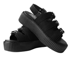 T.U.K. Shoes V3141L Black Faux Suede 3-Buckle Mondo Sandal