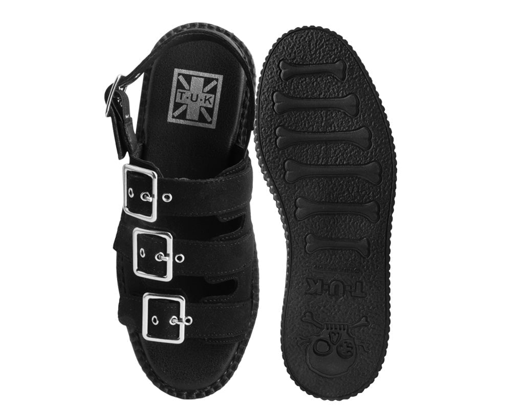 T.U.K. Shoes V3141L Black Faux Suede 3-Buckle Mondo Sandal