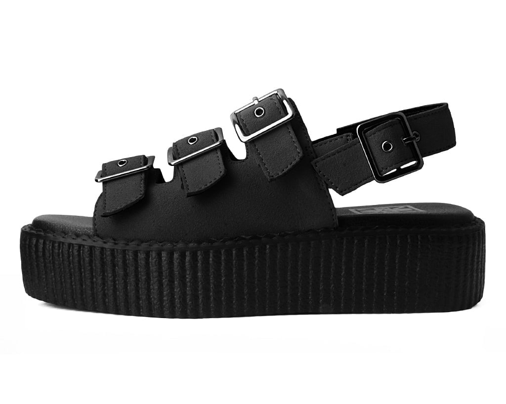 T.U.K. Shoes V3141L Black Faux Suede 3-Buckle Mondo Sandal