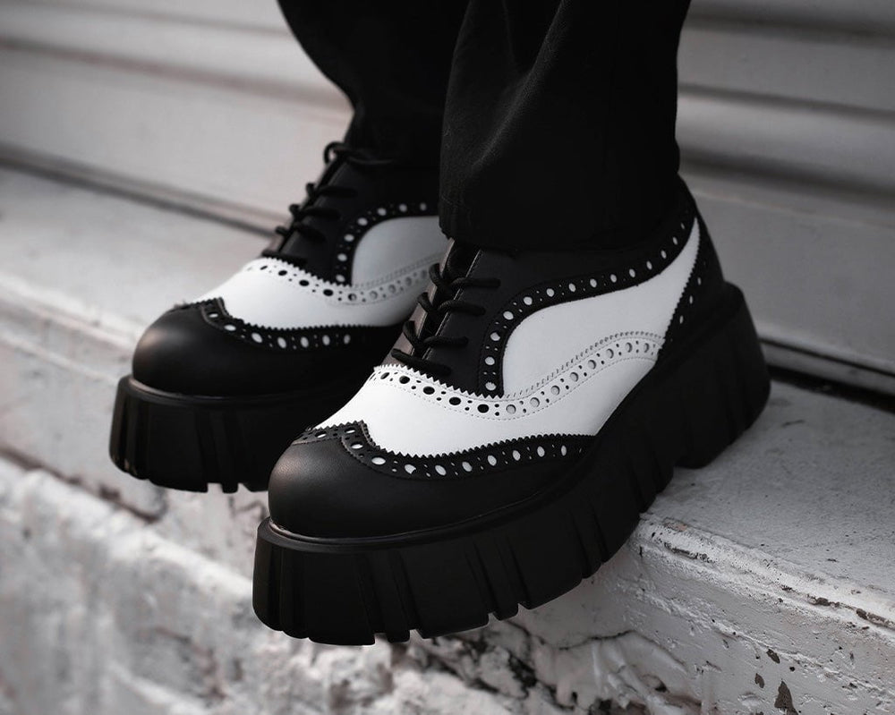 T.U.K. Shoes T2338 Black & White TUKskin™ Anarchic Airship Brogue