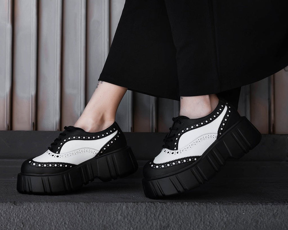 T.U.K. Shoes T2338 Black & White TUKskin™ Anarchic Airship Brogue