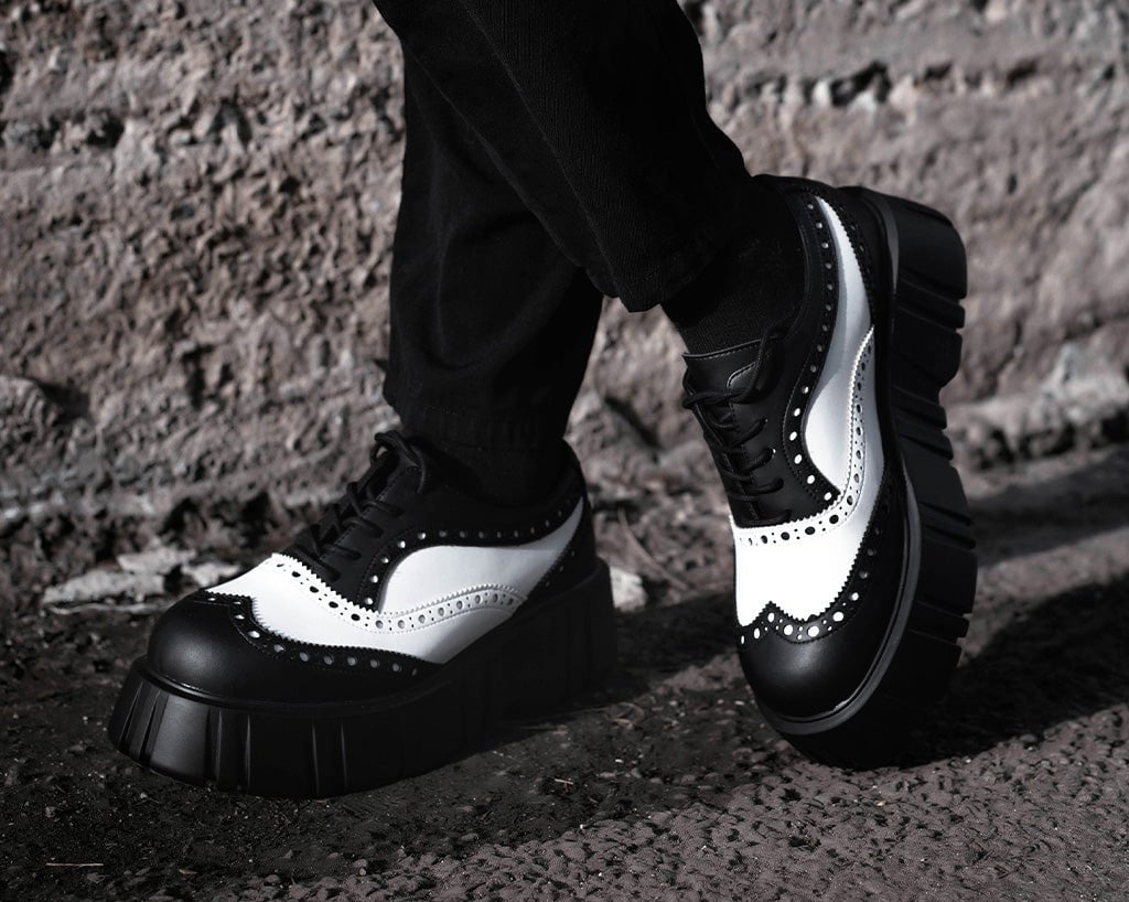 T.U.K. Shoes T2338 Black & White TUKskin™ Anarchic Airship Brogue