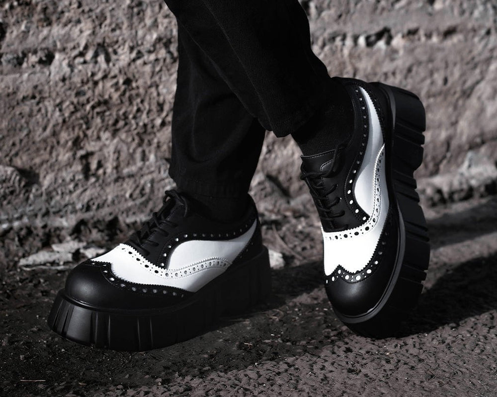 T.U.K. Shoes T2338 Black & White TUKskin™ Anarchic Airship Brogue