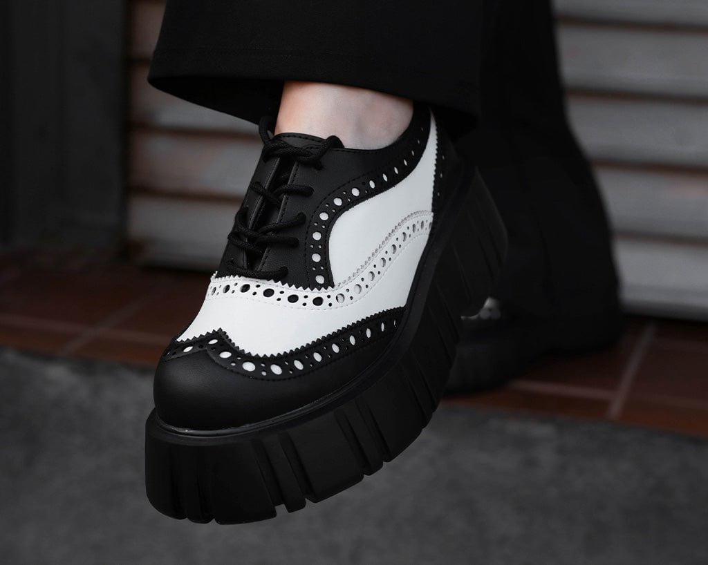 T.U.K. Shoes T2338 Black & White TUKskin™ Anarchic Airship Brogue