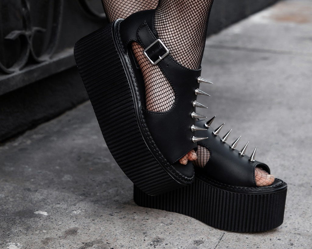 T.U.K. Shoes S3348 Black TUKskin Spike Strato Sandal