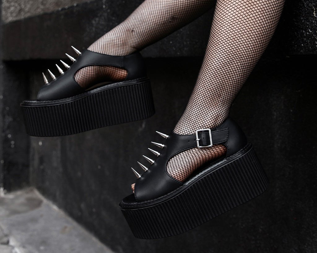 T.U.K. Shoes S3348 Black TUKskin Spike Strato Sandal