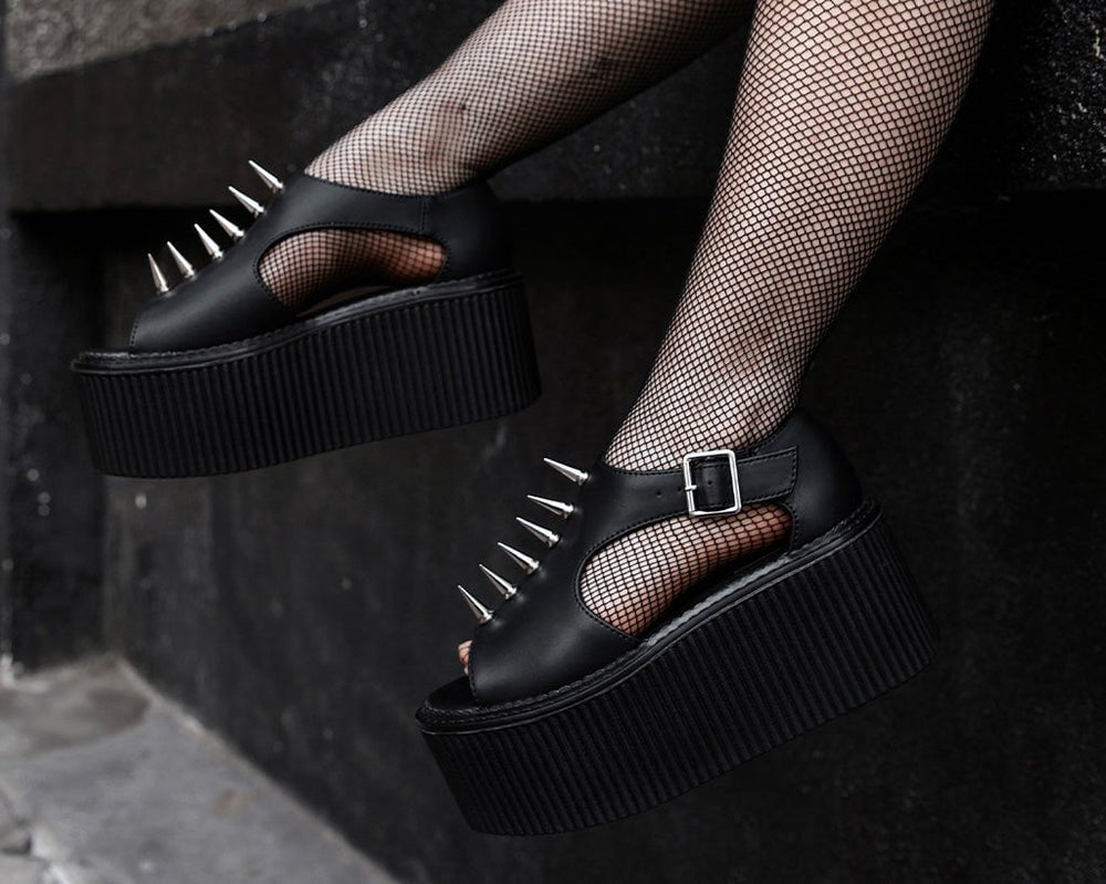 T.U.K. Shoes S3348 Black TUKskin Spike Strato Sandal