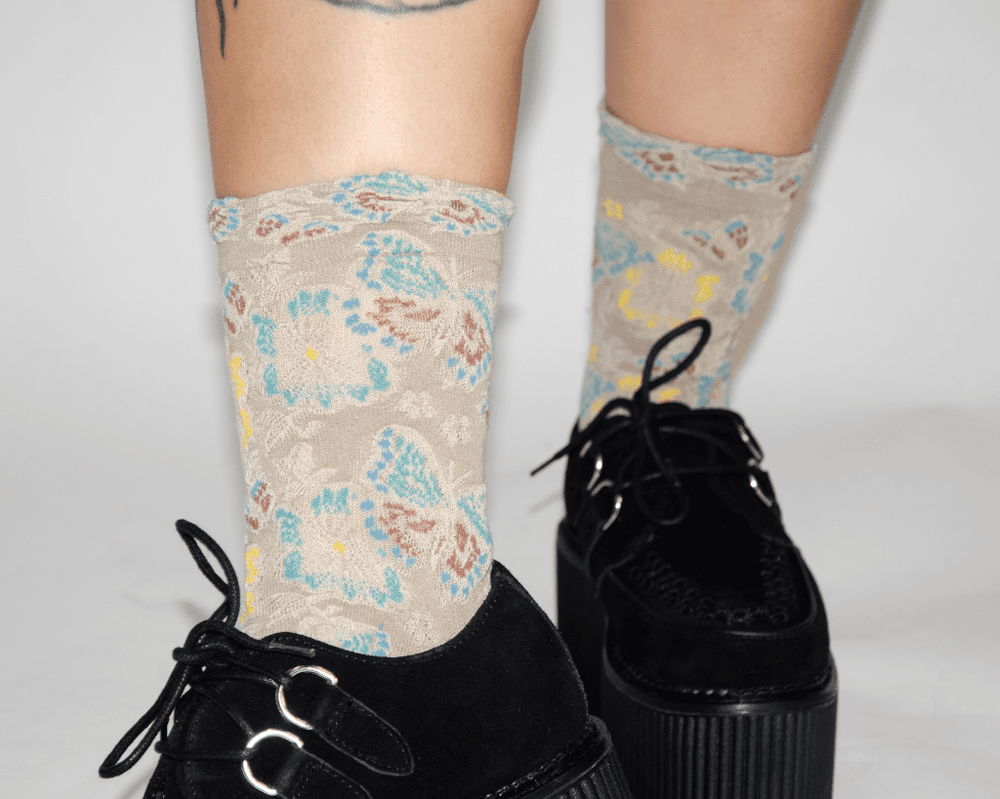 T.U.K. Shoes TSK1153 Beige Floral Sock TSK1153-OS