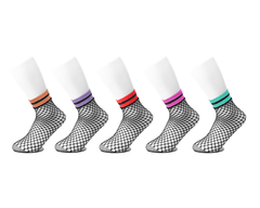 T.U.K. Shoes TSK1122 Multi-color Band Fishnet 5-Pk Sock TSK1122-OS