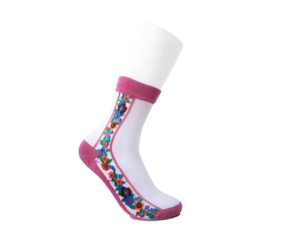 T.U.K. Shoes TSK1079 Blush Stripe Floral Sheer Sock TSK1079-OS