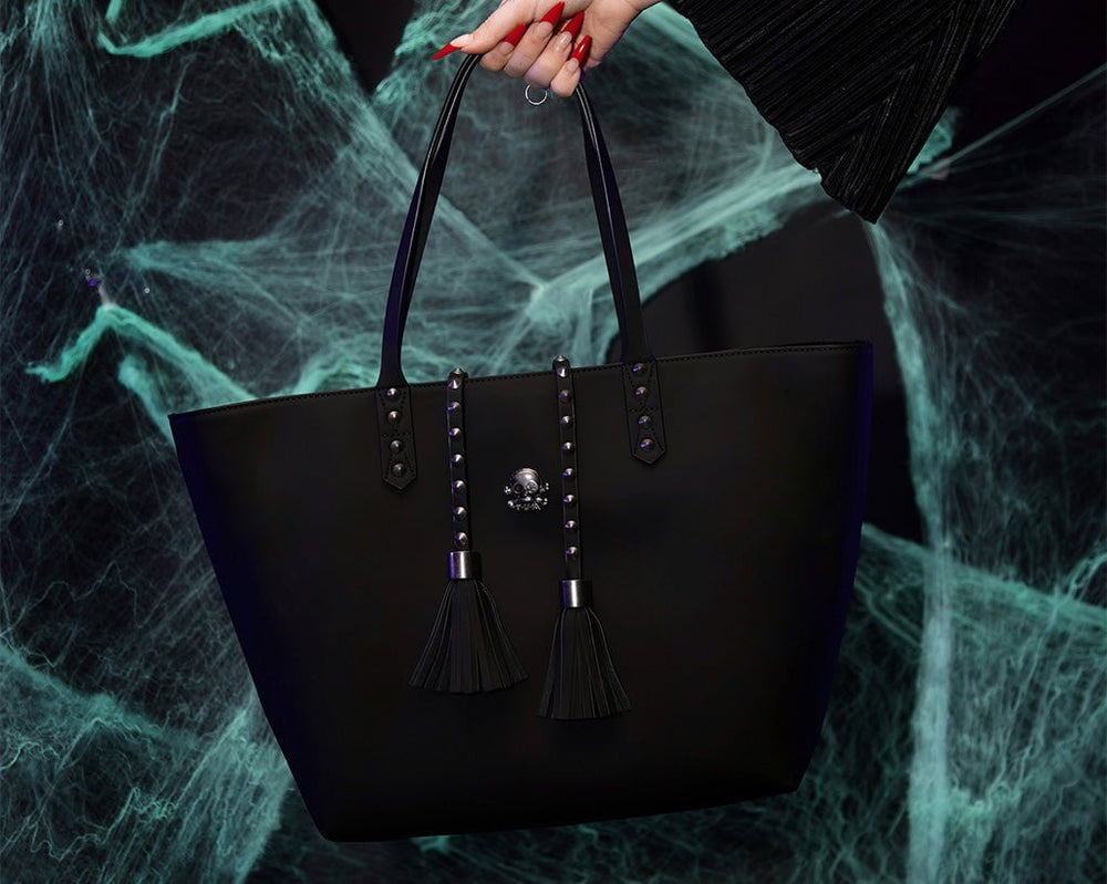 T.U.K. Shoes BG01 Black Studded Tassel Tote Bag BG01-OS