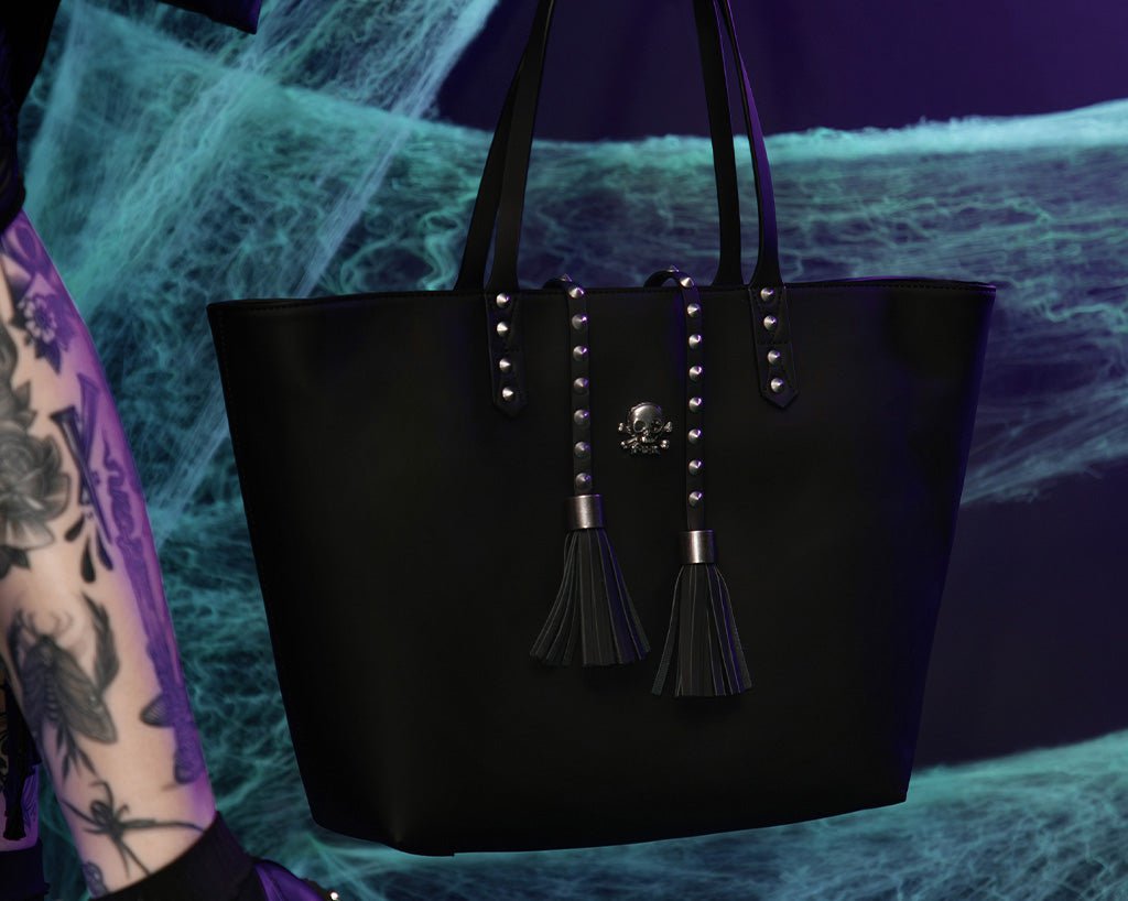 T.U.K. Shoes BG01 Black Studded Tassel Tote Bag BG01-OS