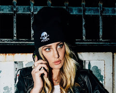 T.U.K. Shoes HT03-OS Black Skull Embroidery Beanie HT03-OS