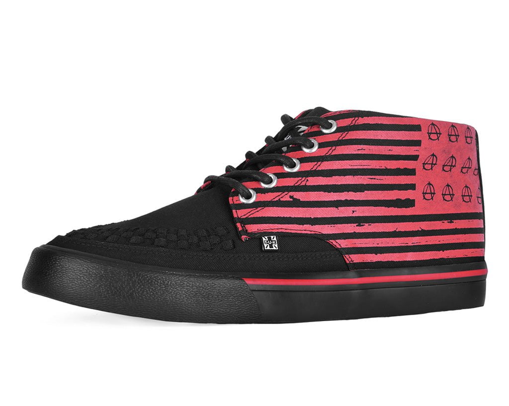 T.U.K. Shoes A3403 Black & Red Anarchy Striped 5 Eye Sneaker