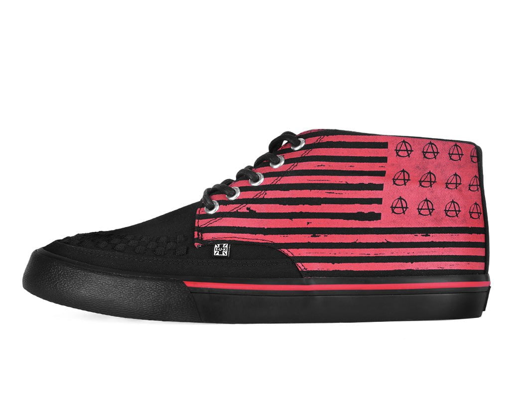 T.U.K. Shoes A3403 Black & Red Anarchy Striped 5 Eye Sneaker