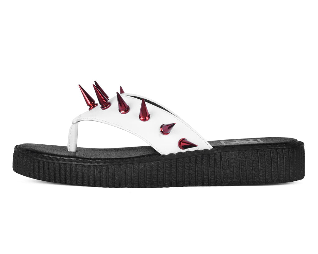 T.U.K. Shoes F3386L White & Red Spike Viva Low Flip Flop
