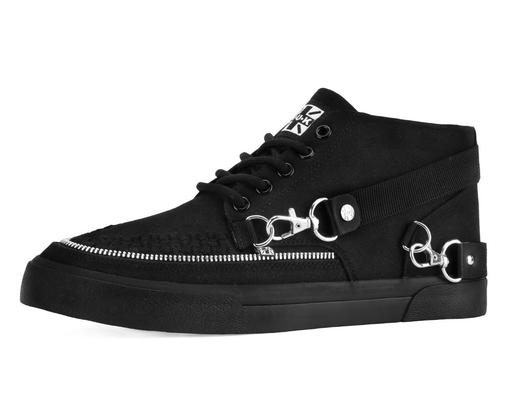 T.U.K. Shoes Black Canvas 5 Eye Bondage Strap Sneaker
