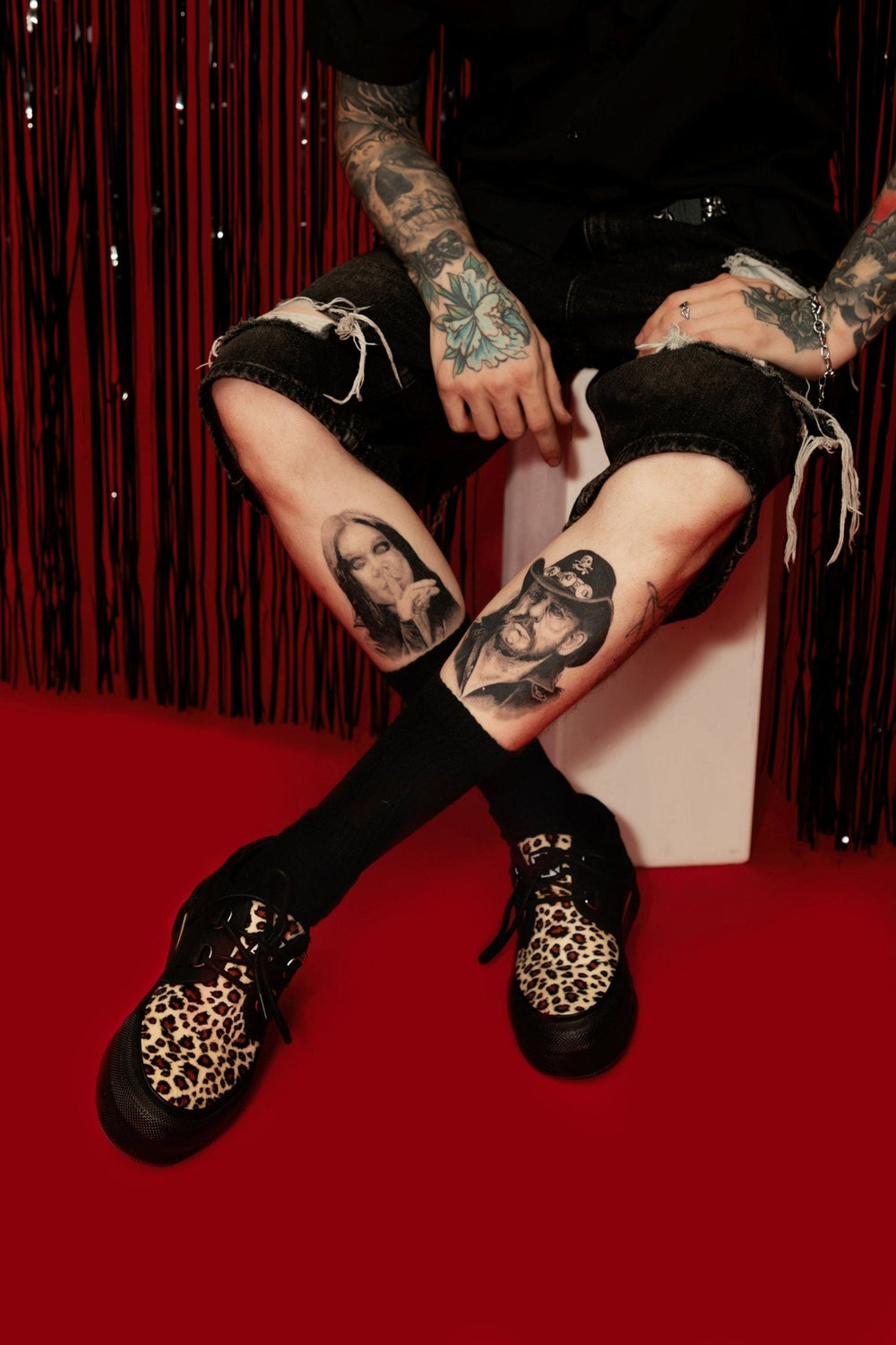 T.U.K. Shoes A3444 Black & Leopard Canvas Platform Creeper Sneaker