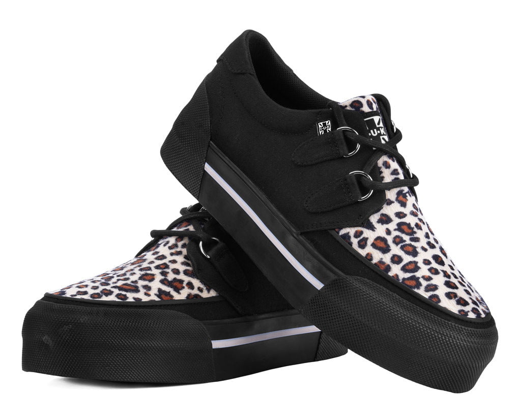 T.U.K. Shoes A3444 Black & Leopard Canvas Platform Creeper Sneaker