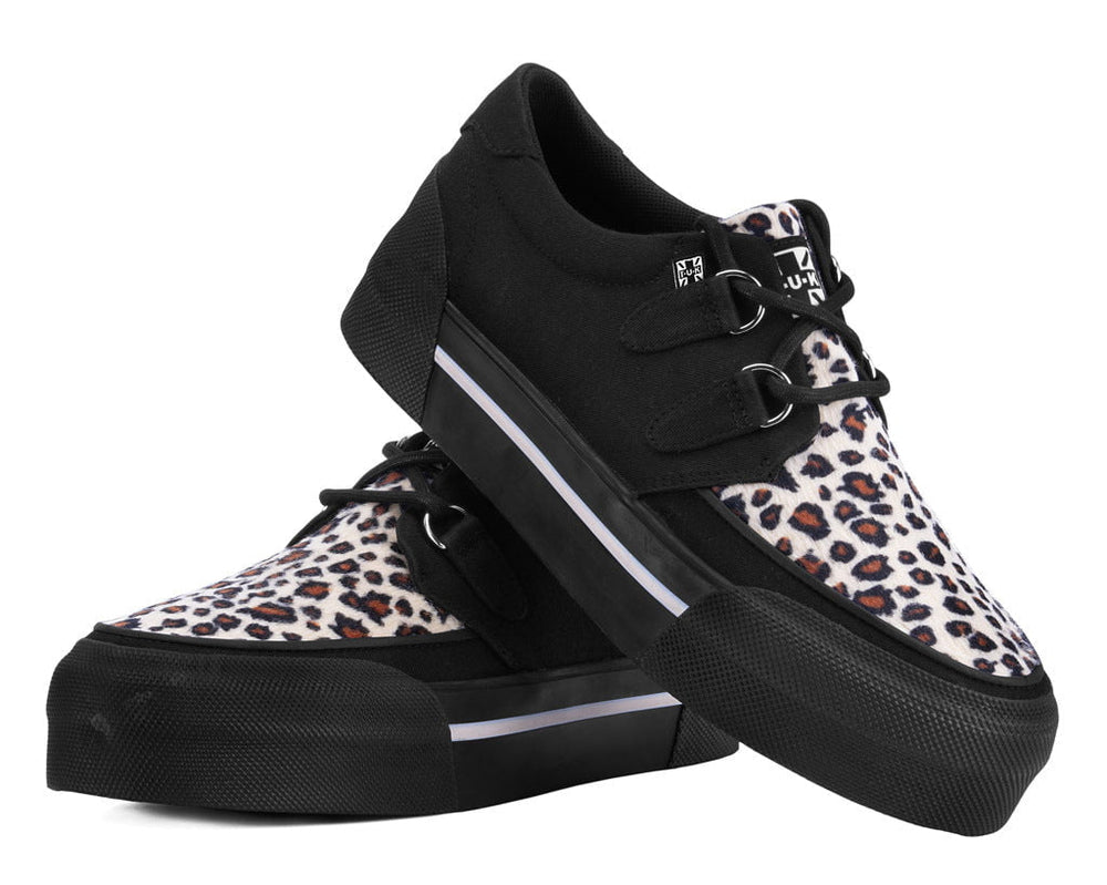 T.U.K. Shoes A3444 Black & Leopard Canvas Platform Creeper Sneaker