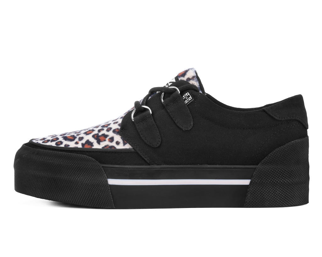 T.U.K. Shoes A3444 Black & Leopard Canvas Platform Creeper Sneaker