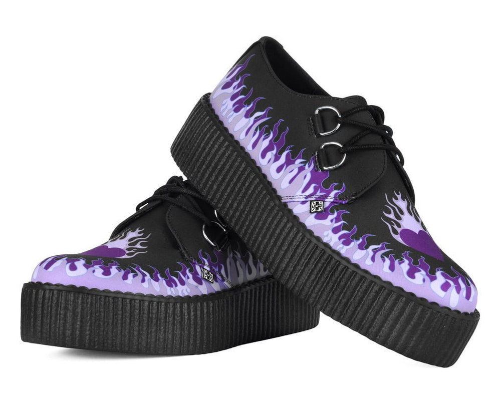 T.U.K. Shoes V3409 Black & Purple Flaming Heart Viva Mondo Creeper