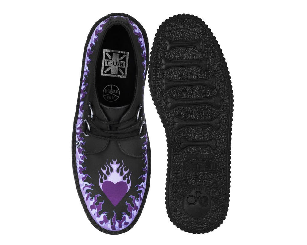 T.U.K. Shoes V3409 Black & Purple Flaming Heart Viva Mondo Creeper