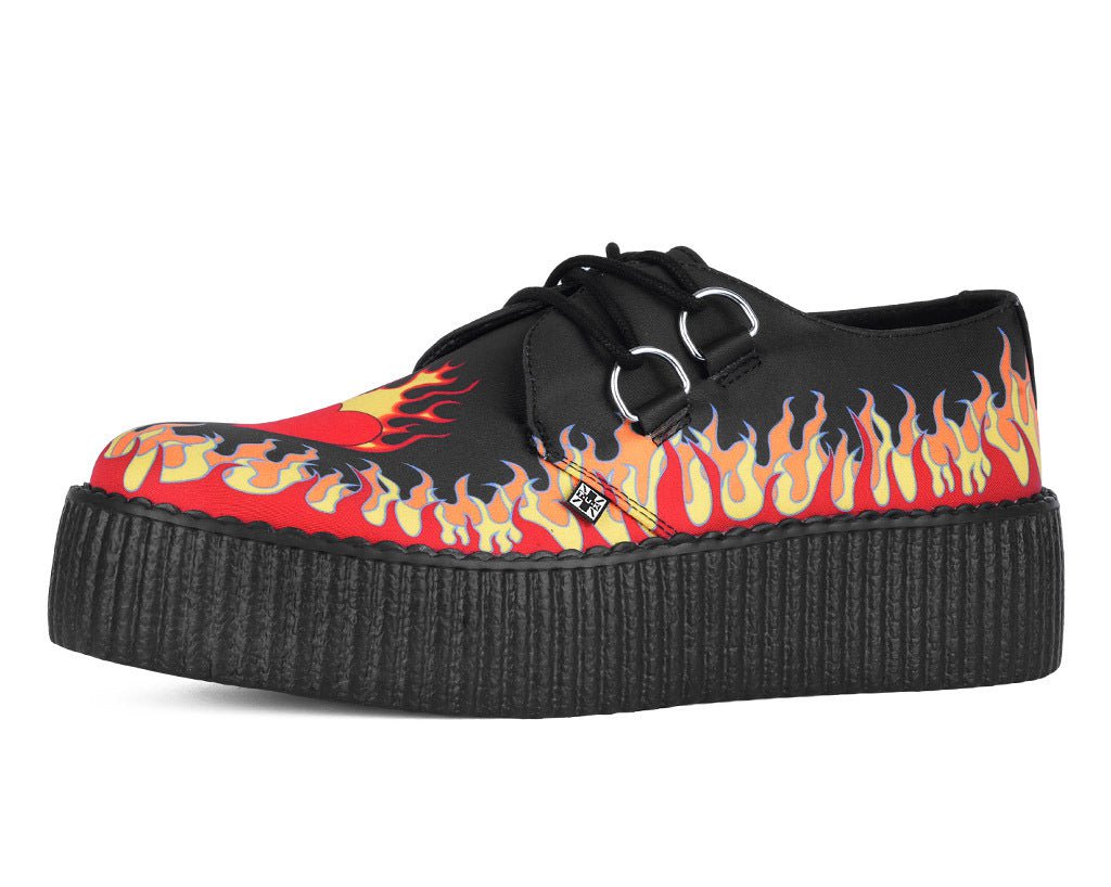 T.U.K. Shoes V3408 Black & Red Flaming Heart Viva Mondo Creeper