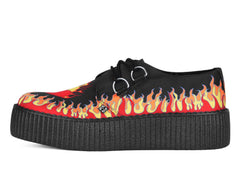 T.U.K. Shoes V3408 Black & Red Flaming Heart Viva Mondo Creeper