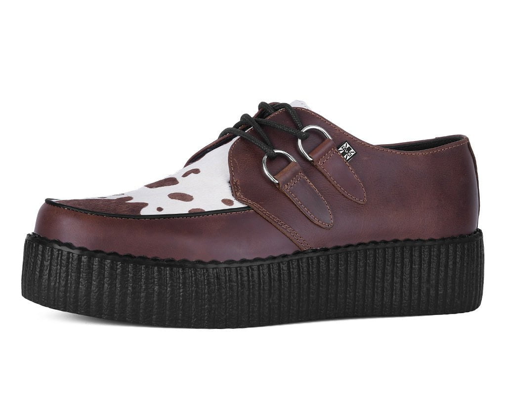T.U.K. Shoes V3410 Brown Leather Cow Print Viva Mondo Creepers