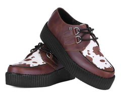 T.U.K. Shoes V3410 Brown Leather Cow Print Viva Mondo Creepers