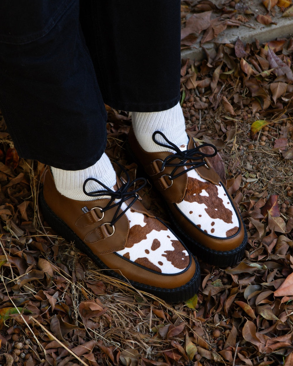 T.U.K. Shoes V3410 Brown Leather Cow Print Viva Mondo Creepers