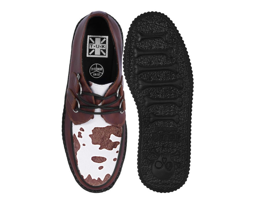 T.U.K. Shoes V3410 Brown Leather Cow Print Viva Mondo Creepers