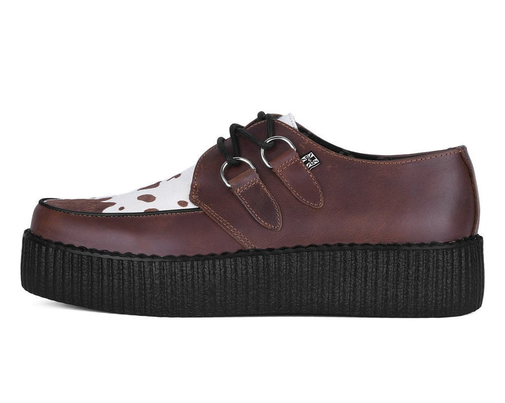 T.U.K. Shoes V3410 Brown Leather Cow Print Viva Mondo Creepers