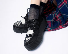 T.U.K. Shoes V3221 Black Satin Glow Skull Viva Mondo Creeper