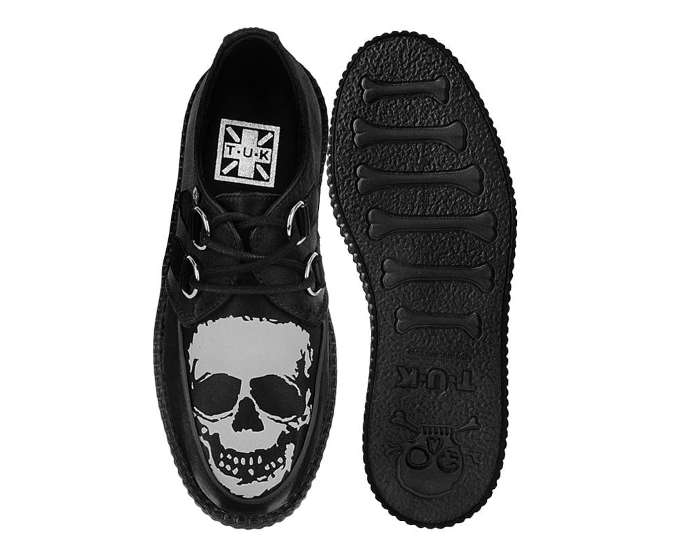 T.U.K. Shoes V3221 Black Satin Glow Skull Viva Mondo Creeper