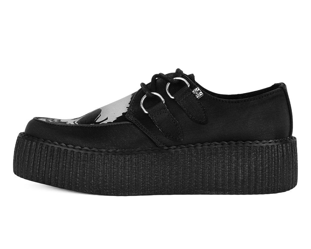 T.U.K. Shoes V3221 Black Satin Glow Skull Viva Mondo Creeper