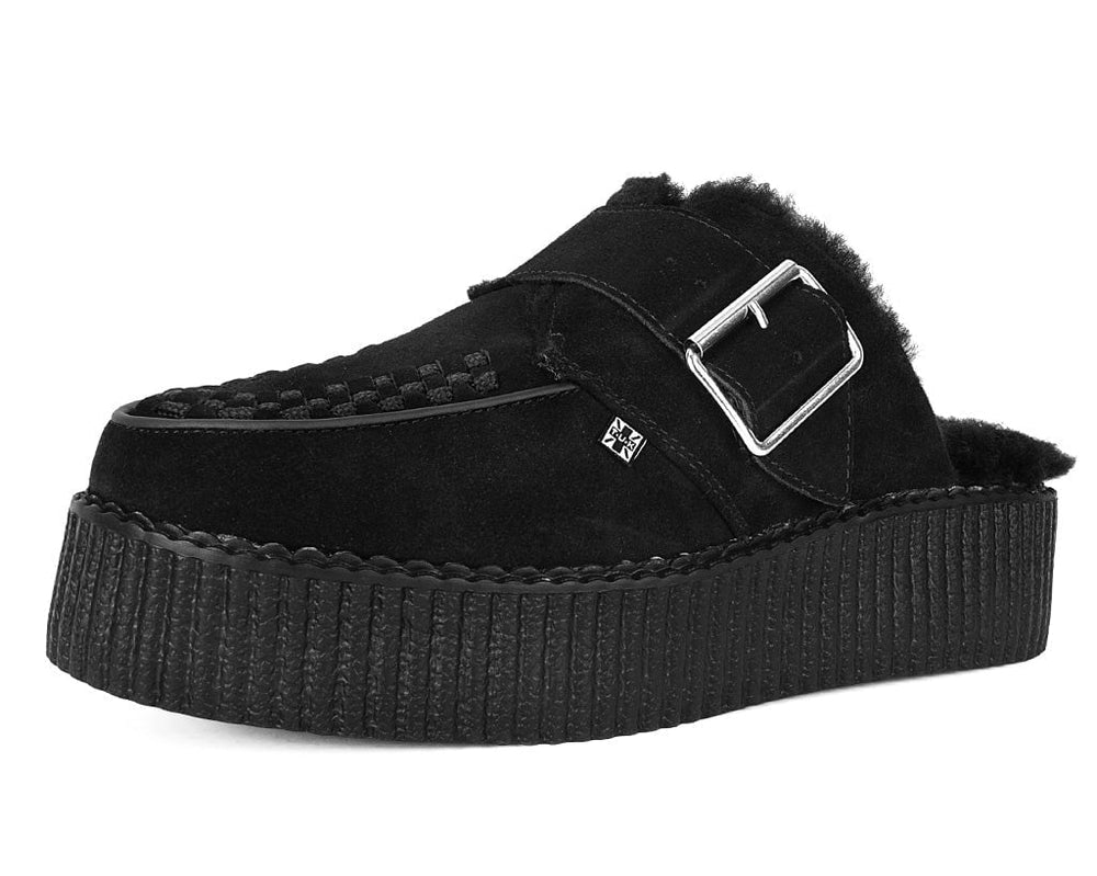 T.U.K. Shoes V3235L Black Suede Wool Creeper Mule