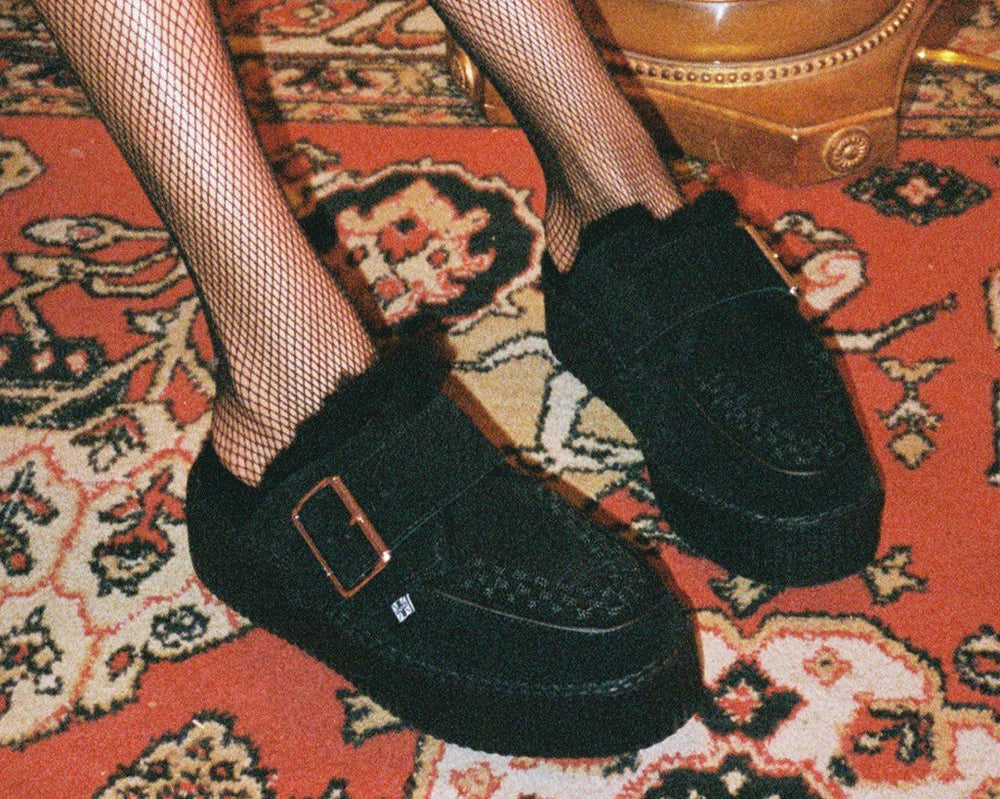 T.U.K. Shoes V3235L Black Suede Wool Creeper Mule