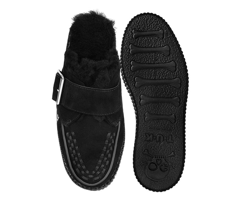 T.U.K. Shoes V3235L Black Suede Wool Creeper Mule