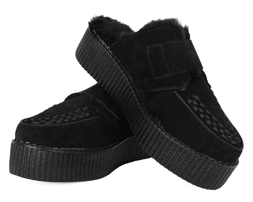 T.U.K. Shoes V3235L Black Suede Wool Creeper Mule