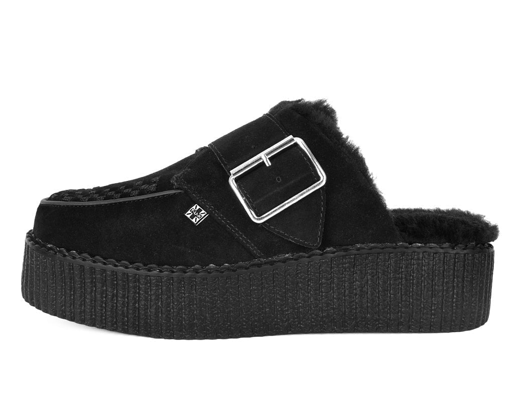 T.U.K. Shoes V3235L Black Suede Wool Creeper Mule