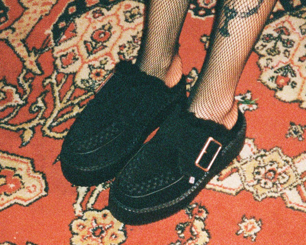 T.U.K. Shoes V3235L Black Suede Wool Creeper Mule