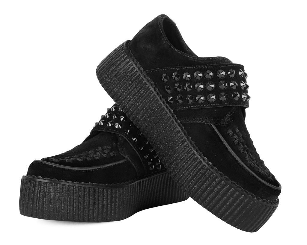 T.U.K. Shoes V3262 Black Suede Studded Strap Viva Mondo Creeper