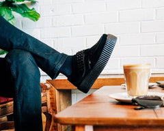 T.U.K. Shoes V3262 Black Suede Studded Strap Viva Mondo Creeper