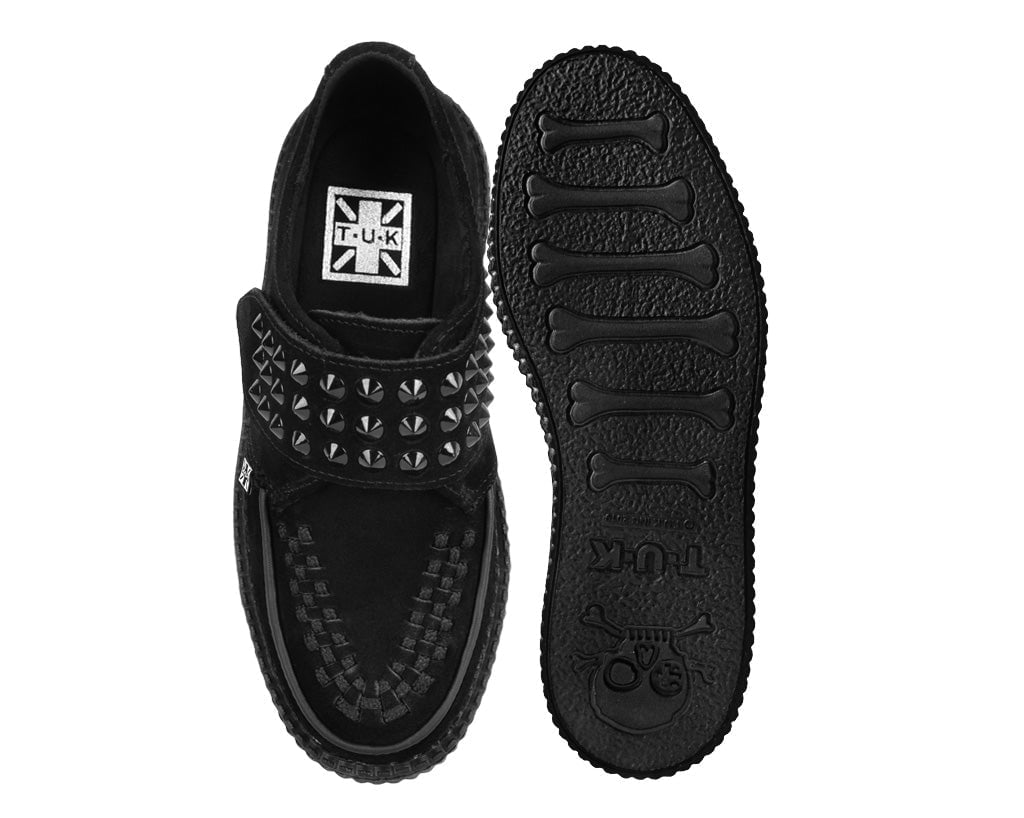 T.U.K. Shoes V3262 Black Suede Studded Strap Viva Mondo Creeper