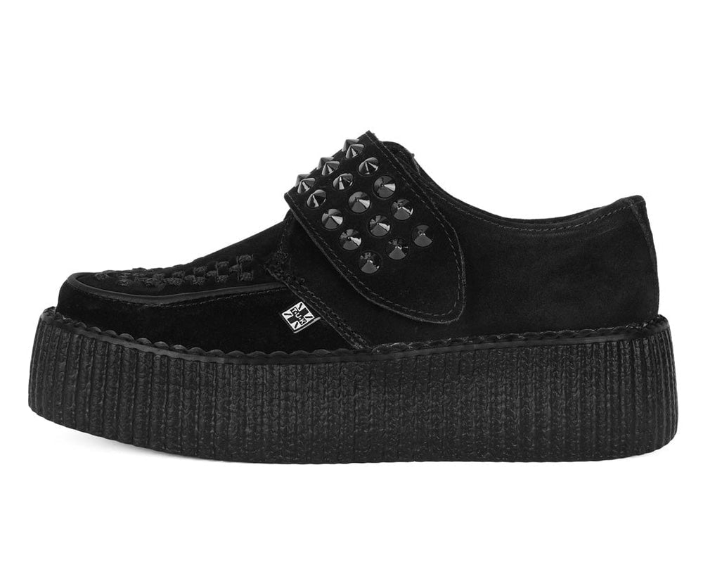 T.U.K. Shoes V3262 Black Suede Studded Strap Viva Mondo Creeper